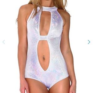 iHeartRaves White Stellar Disco Bodysuit